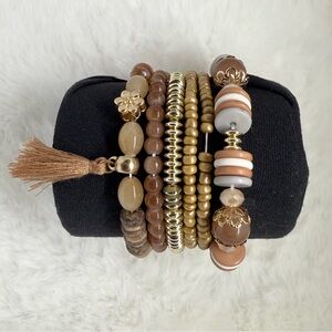 Elegant Brown and Gold Beaded Bracelet Set